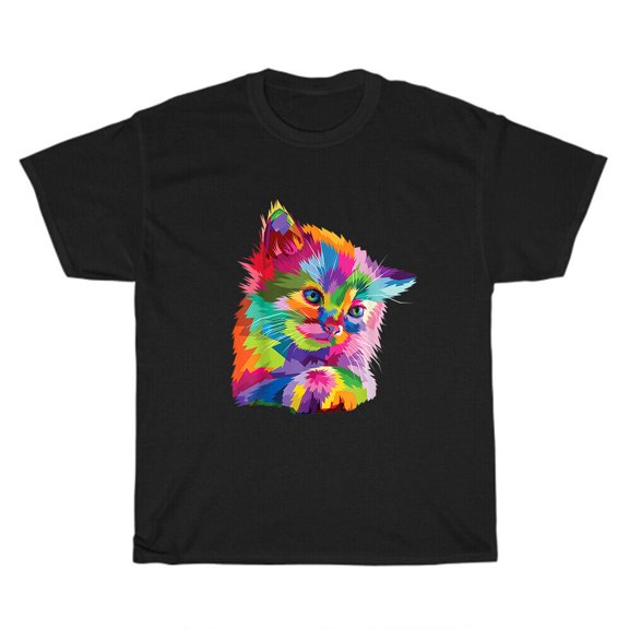 Colorful Cat's Head Pop Art Style Cat Kitten Pet Lover T-Shirt Unisex Tee Gift