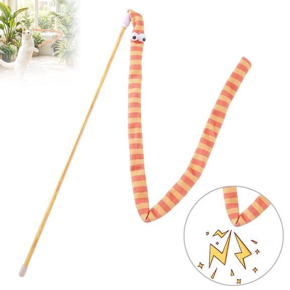 Colorful Caterpillar‑Shaped Plush Cat Teaser Wand Long‑Rod Bell Interactive Accessory Indoor Exercise Tool Enrichment Gadget For Daily Bonding Play 15.7 in Orange