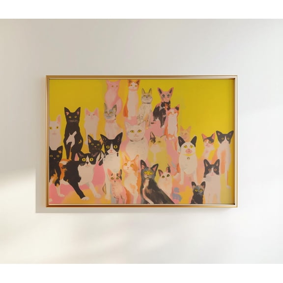 Colorful Cats Breeds Art Print, Maximalist Cat Mom Decor, Feline Variety Unframed Paper Print