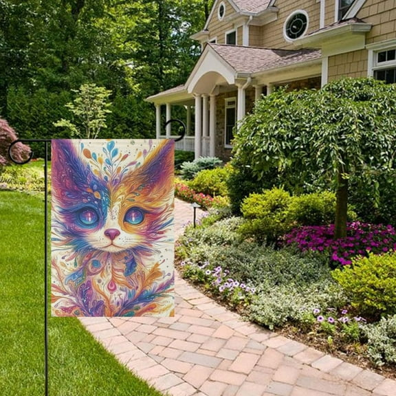 Colorful Cats Fantasy Style Garden Flag 12x18 inch Double Sided Outside Yard Decorations for Home Outdoor