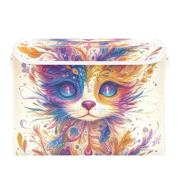 Colorful Cats Fantasy Style Large Storage Bins with Linen Collapsible Lid Storage Box 16.7 x 12.6 x 11.8in