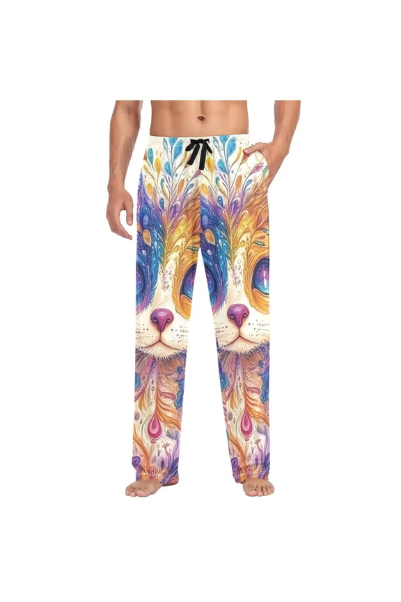 Colorful Cats Fantasy Style Mens Cotton Pajama Pant Sleep and Lounge Bottons with Pockets