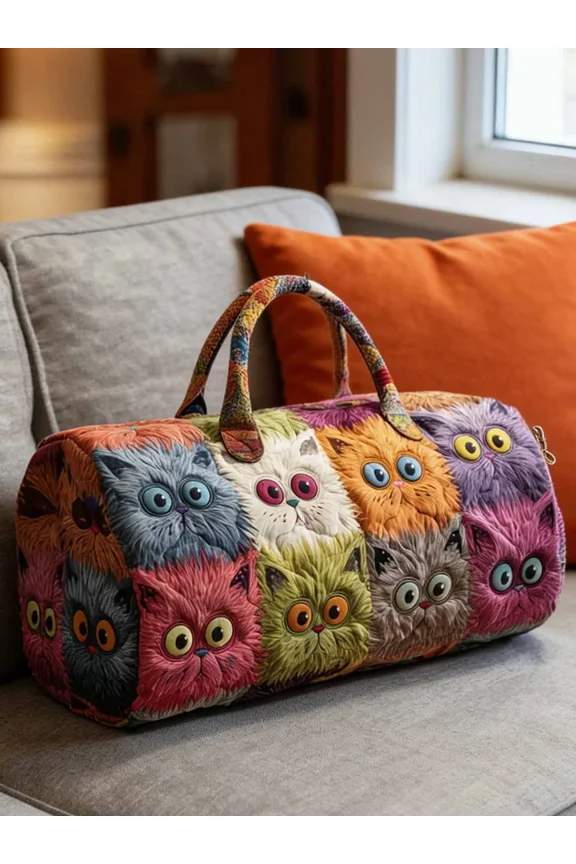 Colorful Cats Patchwork Travel Quilted Duffle Bag