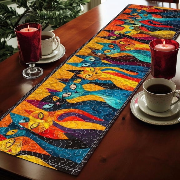 Colorful Cats Quilted Christmas Table Runner, Christmas Table Runner, Cat Lover Decor, Dining Linens, Xmas Holiday Decor, Cat Mom Gift