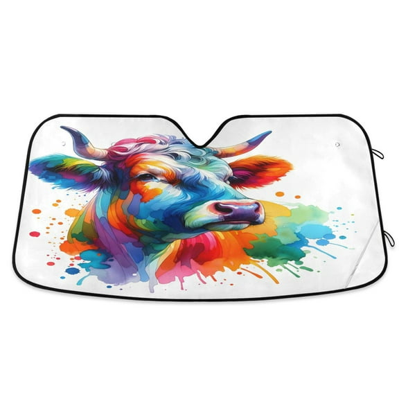 Colorful Cattle Car Windshield Sun Shade Foldable Car Front Window Visor Heat and UV Protection 53x23.5