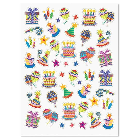 Colorful Celebration Birthday Party Stickers - Set of 92 on 2 sticker sheets, Happy Birthday Stickers, Birthday Party Stickers