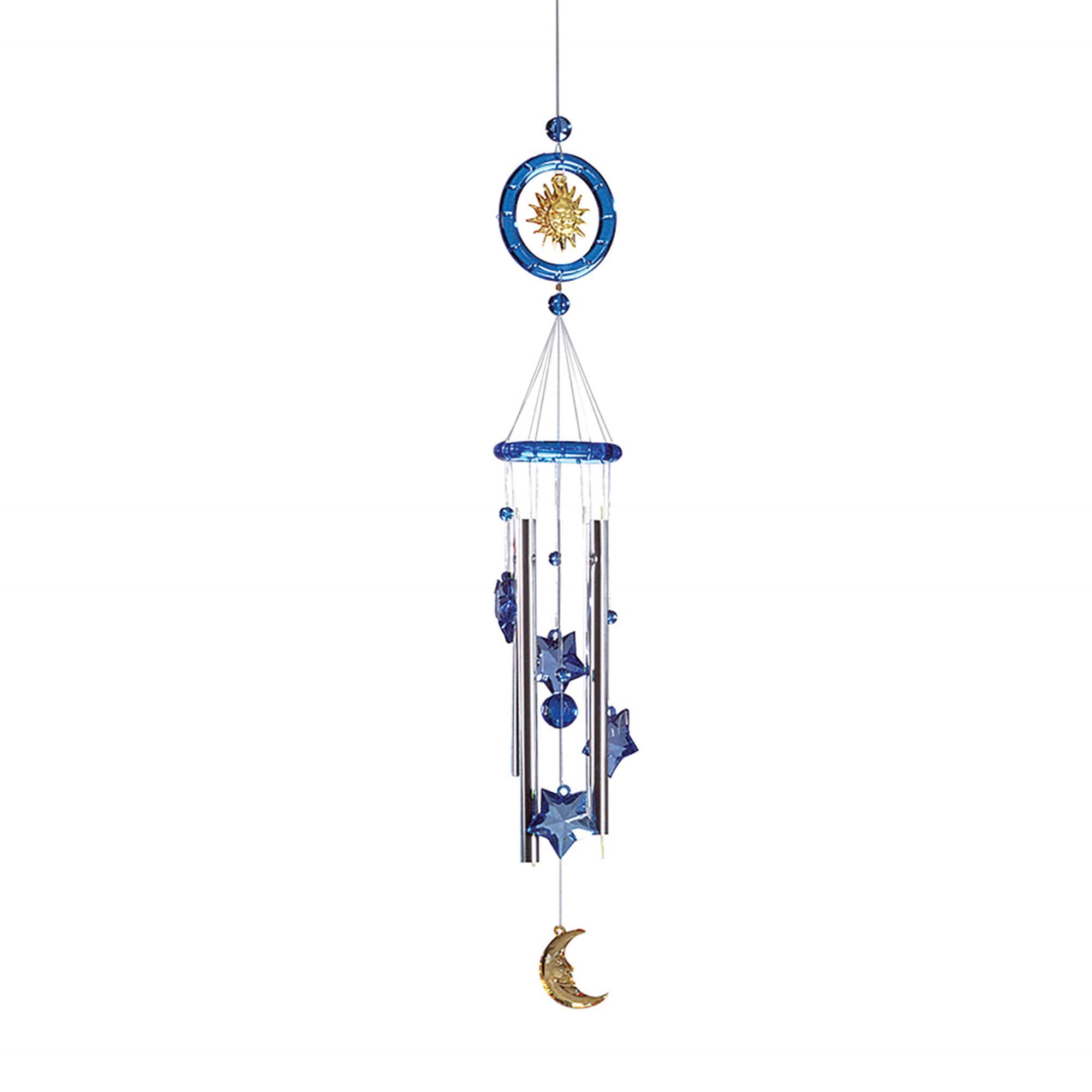 Blue and Silver Acrylic Celestial Wind Chime with Moon and Stars