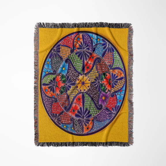 Colorful Ceramic Mexican Plate, Guanajuato, Mexico, Woven Blanket