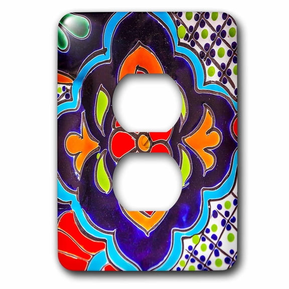 3dRose, Colorful Ceramic Red Blue Flowers Decoration, Mexico, 2 plug outlet cover