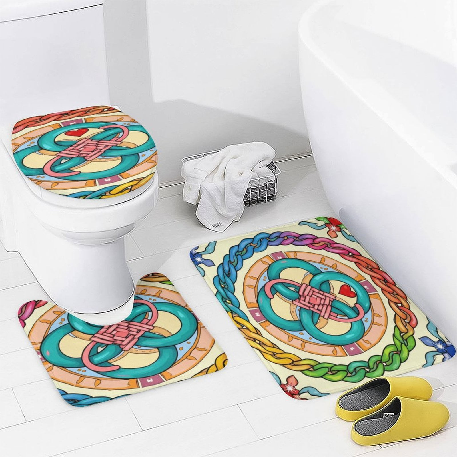 Colorful Chain Heart Knot Bathroom Mats Sets 3 Piece, Bath Mat Earth ...