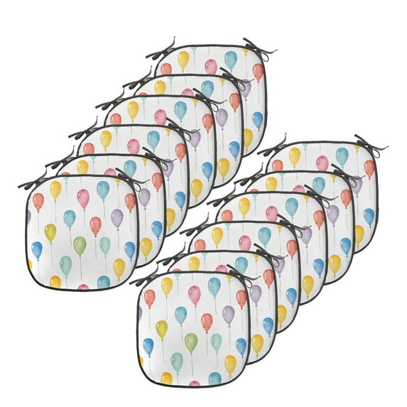 Colorful Chair Seating Cushion Set of 12, Colorful Balloons Birthday Party Theme Celebration Festival Surprise Event Pattern, Seat Pads with Anti-slip Backing, 16"x16", Multicolor, by Ambesonne