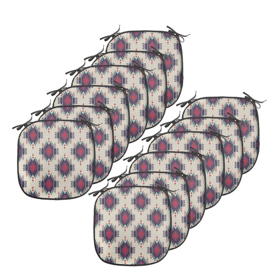 Colorful Chair Seating Cushion Set of 12, Colorful Prehistoric Folkloric Motif Ornate First Nation, Seat Pads for Office with Anti-slip Backing, 16"x16", Multicolor, by Ambesonne