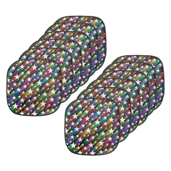 Colorful Chair Seating Cushion Set of 12, Colorful Stars Pattern Celebration Theme Disco and Nightclubs Jolly Fun, Seat Pads for Office with Anti-slip Backing, 16"x16", Multicolor, by Ambesonne