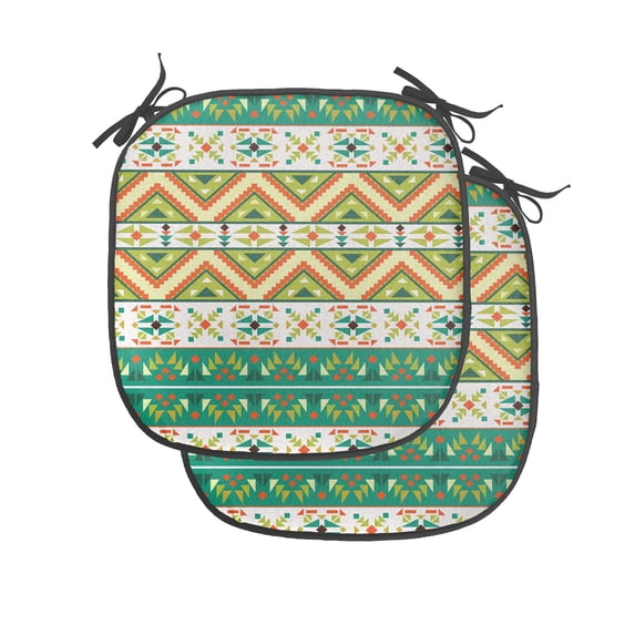 Colorful Chair Seating Cushion Set of 4, Colorful Local Motif Pattern Print, Seat Pads for Office with Anti-slip Backing, 16"x16", Pistachio Green Orange, by Ambesonne