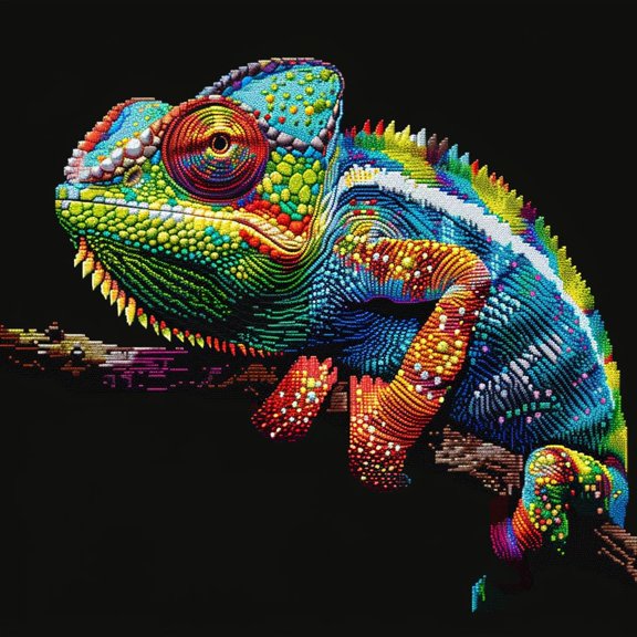 Colorful Chameleon DIY 11CT Stamped Cross Stitch Kits for Beginners Easy Needlepoint Embroidery Counted Cross Stitch Art Craft for Wall Decoration 14x14inch(1)