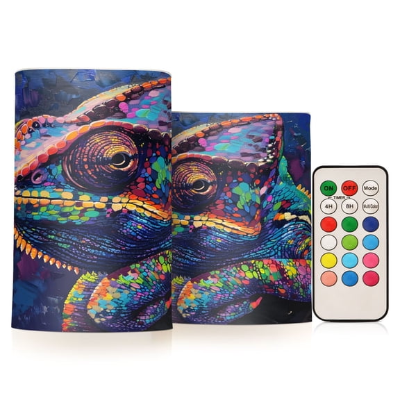 Colorful Chameleon Flickering Flameless LED Candles set of 2 Battery Operated 18-Key Remotes Timer Halloween Fall Decor D3''xH4''5''