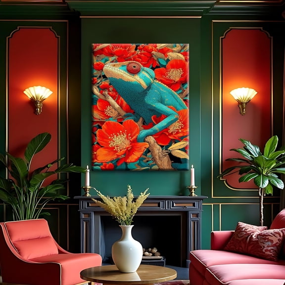 Colorful Chameleon Tropical Lizard Vibrant Reptile Illustration Art, Unframed Poster
