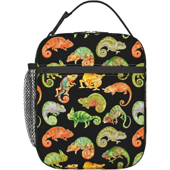 Colorful Chameleons Lizards Lunch Bag Insulated Lunch Box Reusable Thermal Lunch Tote Bag With Zipper For Work Outdoor Travel Picnic