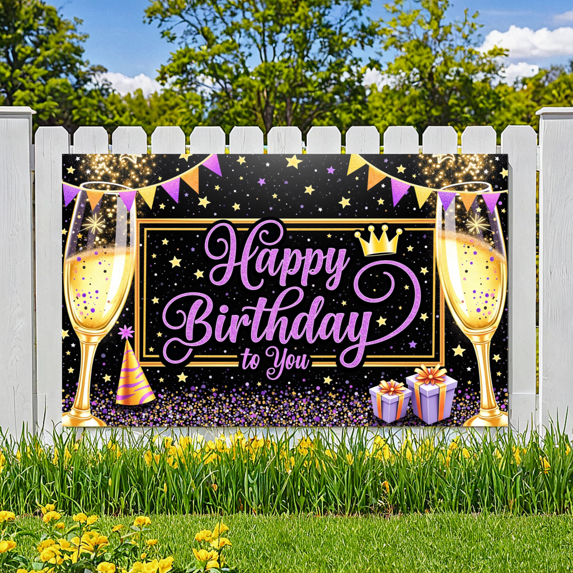 Colorful Champagne Glass Birthday Party Decoration Banner for Birthday Celebration Indoor Decoration Party Celebration