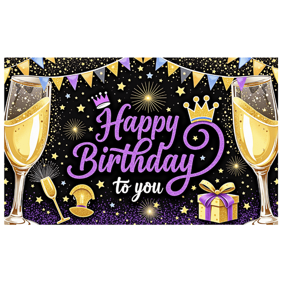 Colorful Champagne Glass Birthday Party Decoration Banner for Birthday Celebration Indoor Decoration Party Celebration