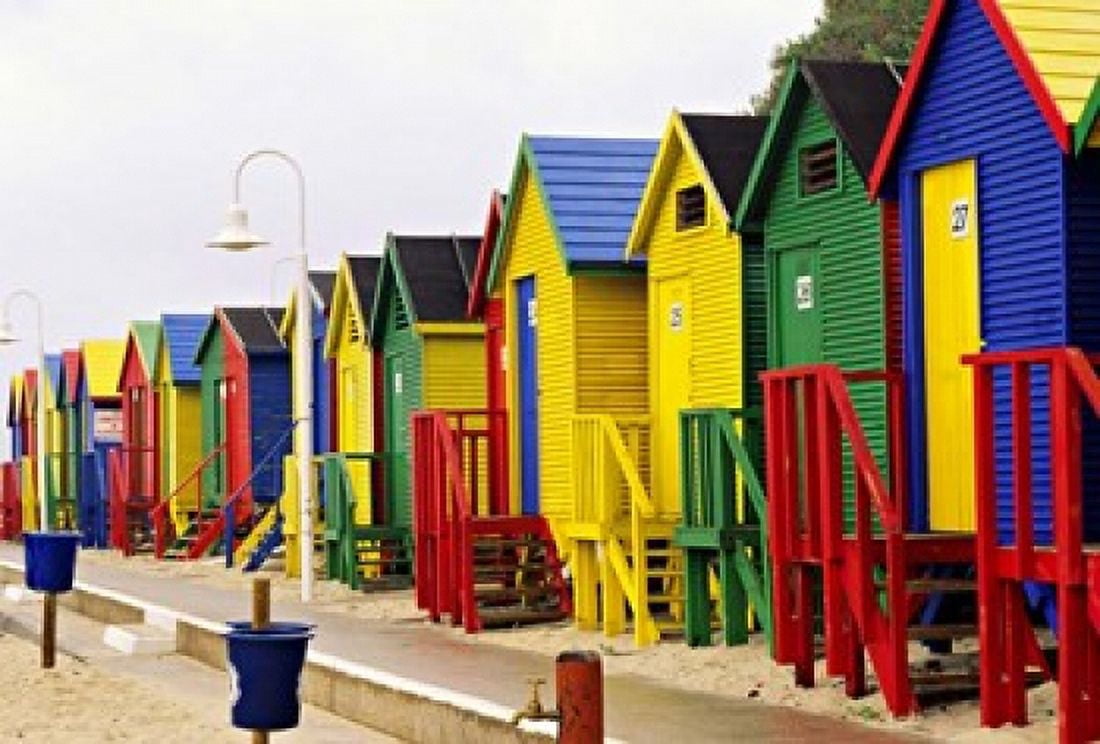 Colorful Changing Houses False Bay Beach St James South Africa Canvas Art - Charles Crust DanitaDelimont (36 x 24)