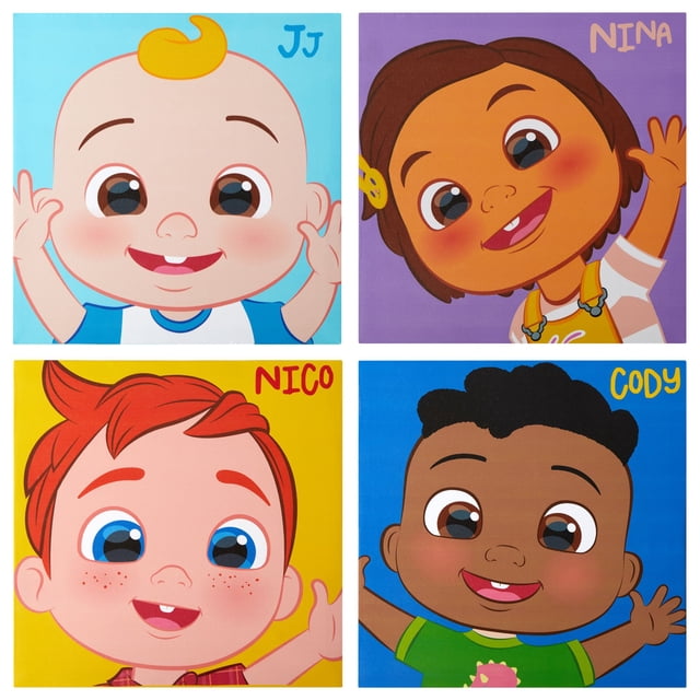 Colorful Characters of Cocomelon 4 Pack Canvas Wall Art for Children's Room Décor