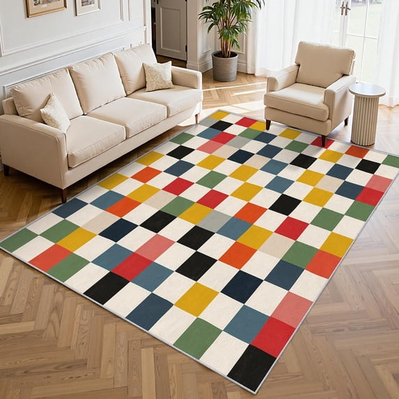 Cute Colorful Rug Colorful Checkerboard Area Rugs, Gingham Plaid Carpet, Washable Non ...