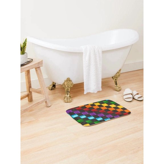 Colorful Checkerboard Doormat – Rainbow Grid Print, Non-Slip Backing, 2 Sizes
