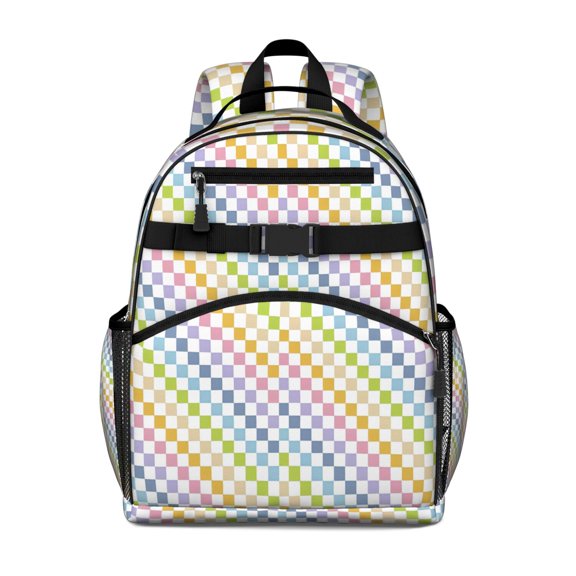 Colorful Checkerboard Pattern Backpack for School,Cute School Bag,Schoolbag with Adjustable Shoulder Straps & Padded Back,15.25"x11.5"x5.25"