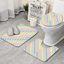Colorful Checkerboard Pattern Bathroom Rugs Sets 3 Piece,Toilet Cover Set,Absorbent Non Slip Bathroom Mats Sets with U-Shaped Contour Rug Toilet Rug Set