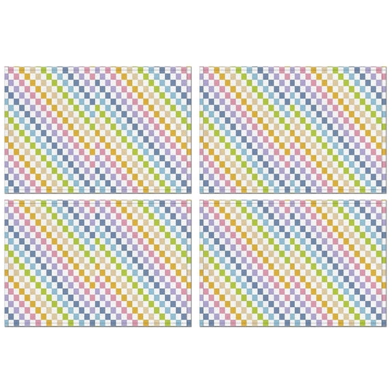 Colorful Checkerboard Pattern Summer Placemats Table Placemats Set Of 4-Linen Kitchen Washable Placemats Table Mats 11.8"x17.7" Non-Slip Heat Resistant