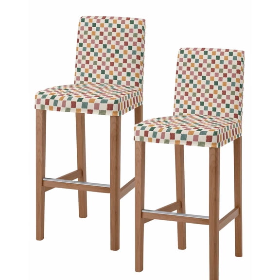 Colorful Checkered Bar Stool Covers Set of 2, Vintage Plaid Grid Geometric Beige Stretch Washable Bar Chair Covers with Backs, Removable Pub Counter Height Chair Cover for Kitchen Dining Room Cafe