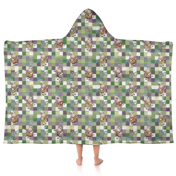 Colorful Checkered Cow Pattern Hooded Bath Towel,50"x30" for Ages 3 To 12 Kids, Quick Dry Lightweight Soft Microfiber Hood Beach Towel Cover Up for Kids