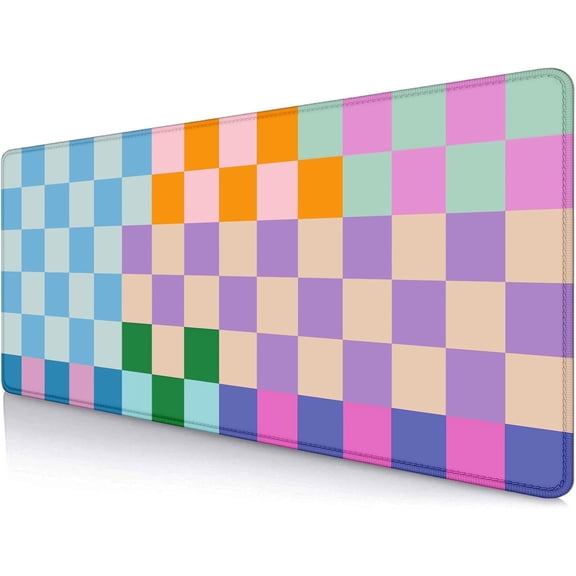 Colorful Checkered Desk Mats, Retro Purple Pink Blue Green Large Desk Pad, Aesthetic Desktop Mat, Writing Mat, Non-Slip Rubber Gaming Mouse Pad for Laptop Computer Office, 31.5 X 11.8 in