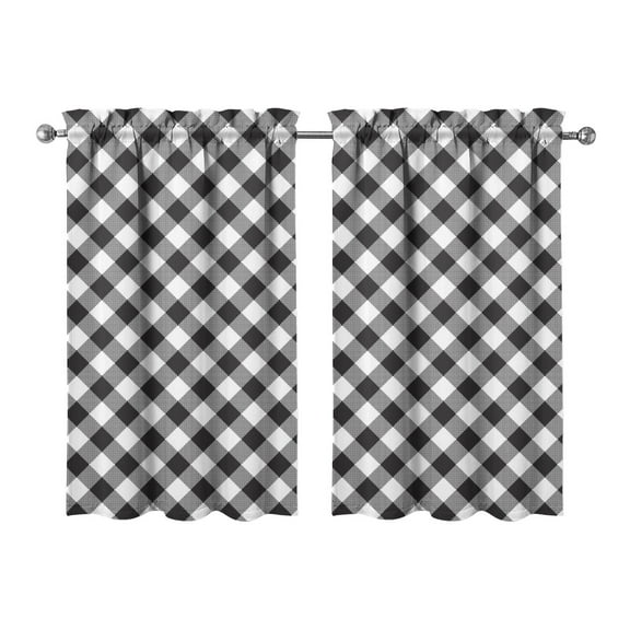Colorful Checkered Kitchen Curtains Set of 2 - 27.5Wx39L Inch Tier Window Panels Semi-Sheer Rod Pocket Caf Curtains