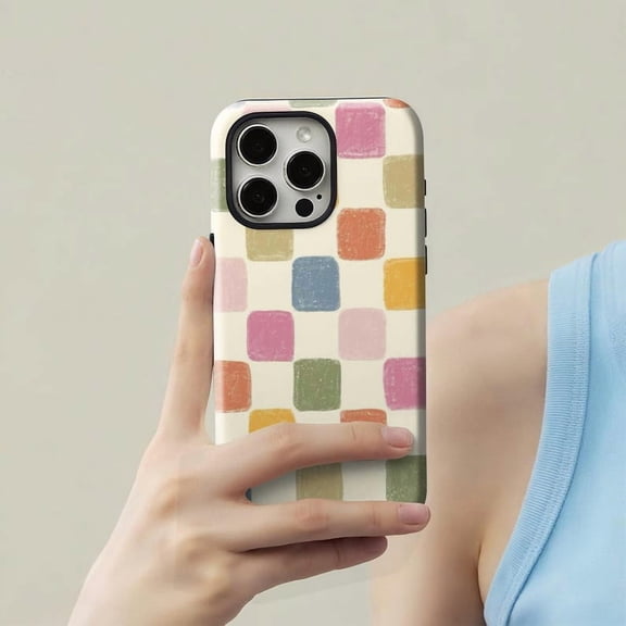 Colorful Checkered Simple Squares Pattern Modern Art G322 Compatible Phone Case for iPhone 17, 16, 15, 14, 13, 12, and 11 Pro Max