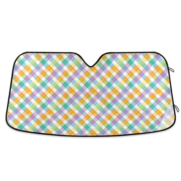 Colorful Checkered Squares Car Windshield Sun Shade Foldable Car Front Window Visor Heat and UV Protection 53x23.5