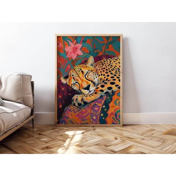 Colorful Cheetah Maximalist Animal Art, Unframed Paper Print Size 24x36