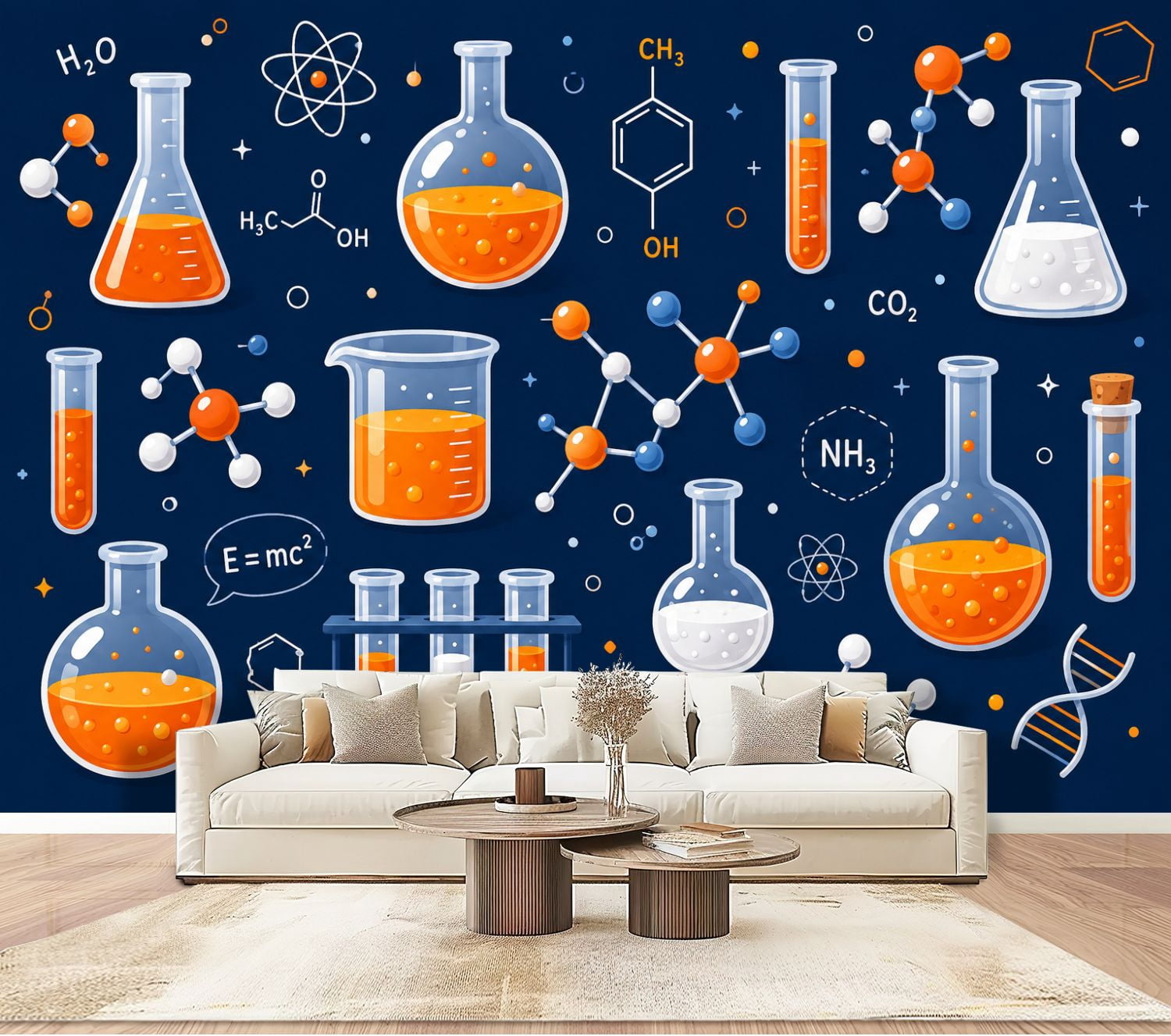 Colorful Chemistry Lab Wallpaper Test Tubes Molecular educational Peel ...