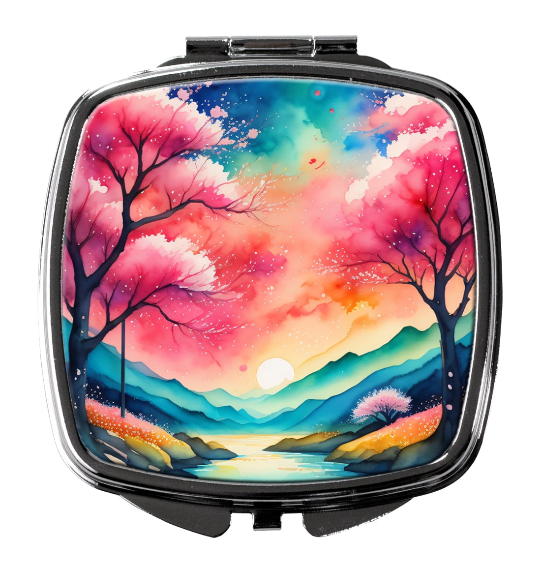 Colorful Cherry Blossoms Compact Mirror 2.75 in x 3 in