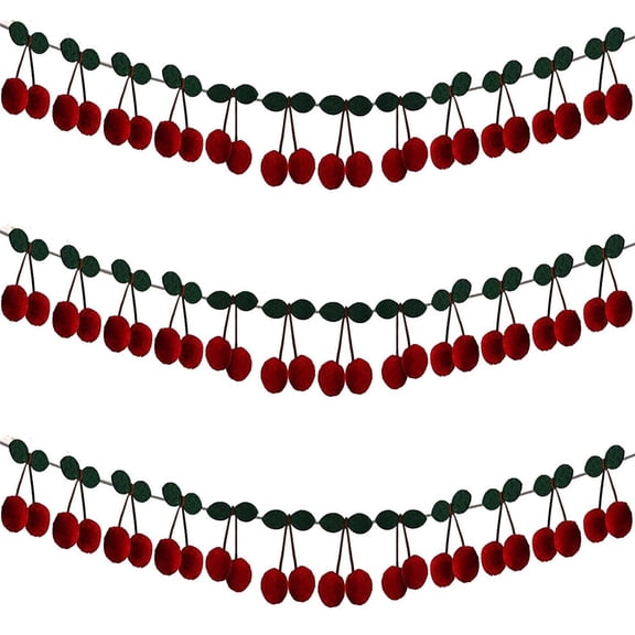 Colorful Cherry Garland Decoration,Happon 3 String 6.6ft DIY Pom Pom Fruit Cherry Hanging for Kids Bedroom Kitchen Decoration Baby Shower Party Favor,Cherries Fruit Hanging for Chrismas Decor