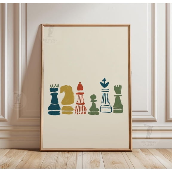 Colorful Chess Pieces Poster Minimal Chess Wall Art Abstract Game, Unframed Poster