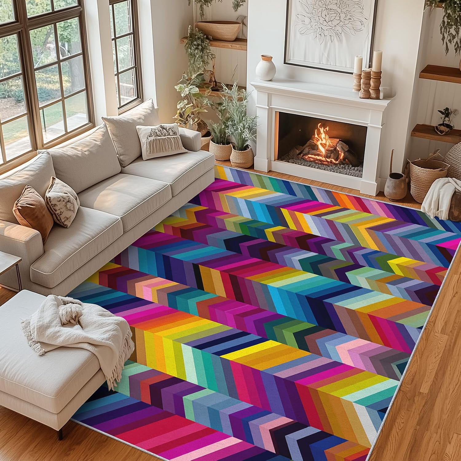 Cute Colorful Rug Colorful Chevron Herringbone Area Rugs, Zigzag Stripe Carpet, Washable ...