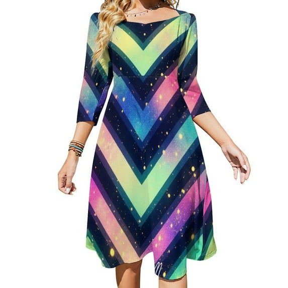Colorful Chevron Pattern-2 Sweetheart Knot Flared Dress Fashion Design Large Size Loose Dress Spring Summer Women Dress