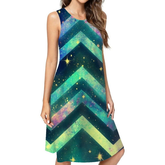 Colorful Chevron Pattern Spring Summer Dresses For Women Fashion Dress Casual Sleeveless Loose Sundress With Pockets