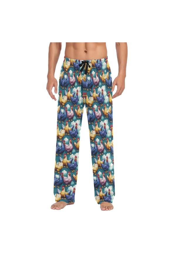 Colorful Chicken Cartoon Mens Pajama Pant Sleep and Lounge Bottons with Pockets