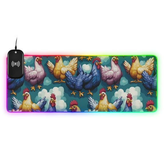 Colorful Chicken Cartoon Wireless Charging RGB Gaming Mouse Pad Large Keyboard Mat Rubber Base 13 Light Modes
