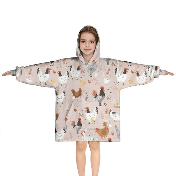 Colorful Chicken Floral Pattern Blanket Hoodies for Kids 6-13YR Oversize Wearable Blanket Hoodies for Boys Girls Teens