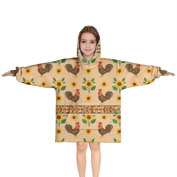 Colorful Chicken Floral Pattern Blanket Hoodies for Kids 6-13YR Oversize Wearable Blanket Hoodies for Boys Girls Teens