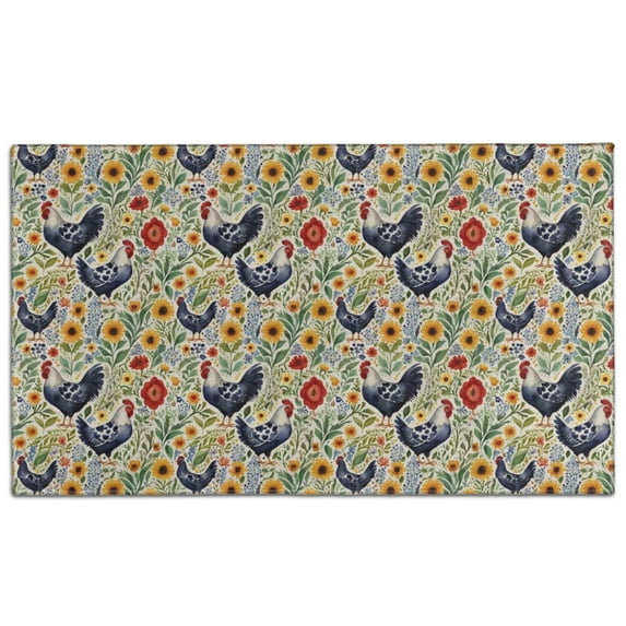 Colorful Chicken Floral Pattern Door Rugs,Washable Non Slip Door Mats Indoor,Decorative Door Mats,Entry Mat Indoor for Entrance,Bedroom,Kitchen,Bathroom,17"x30"